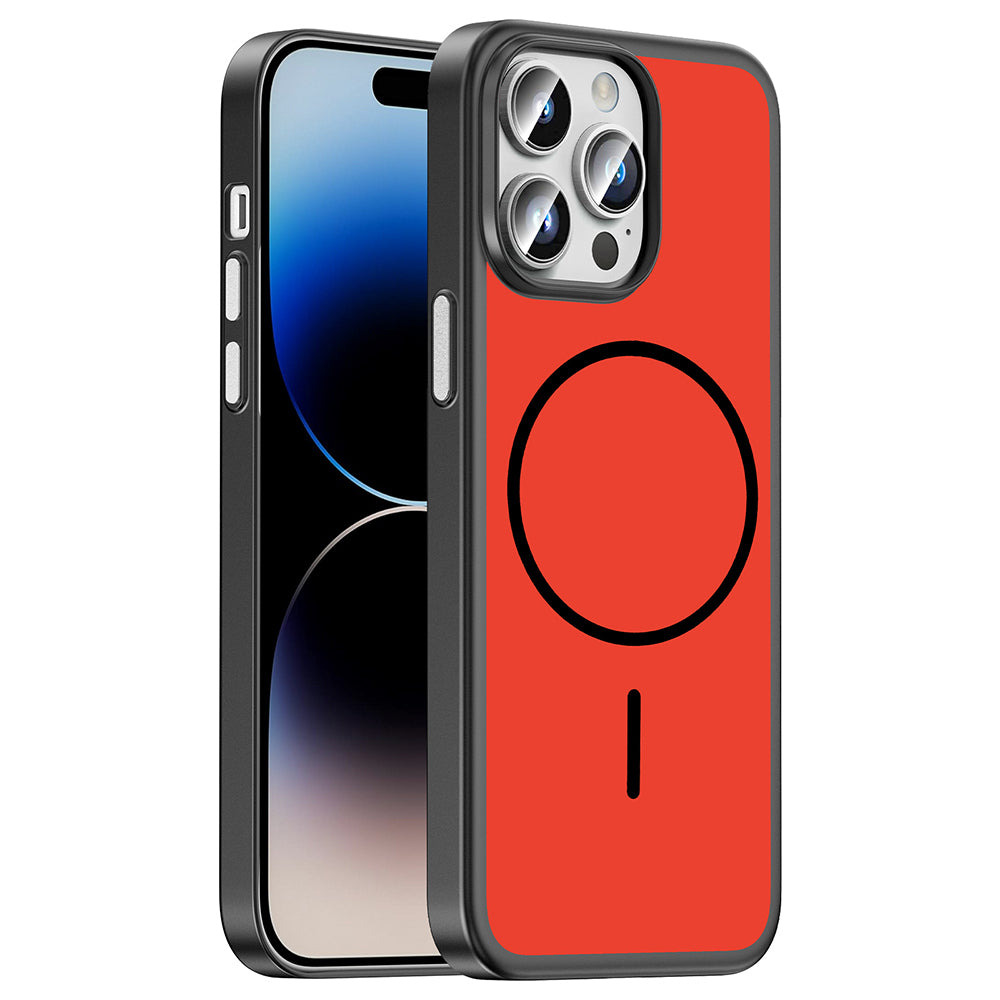 Apple iPhone 14 Pro Max Kılıf M-Safe Şarj Özellikli Zore Lora PC Kapak Kırmızı-Gri