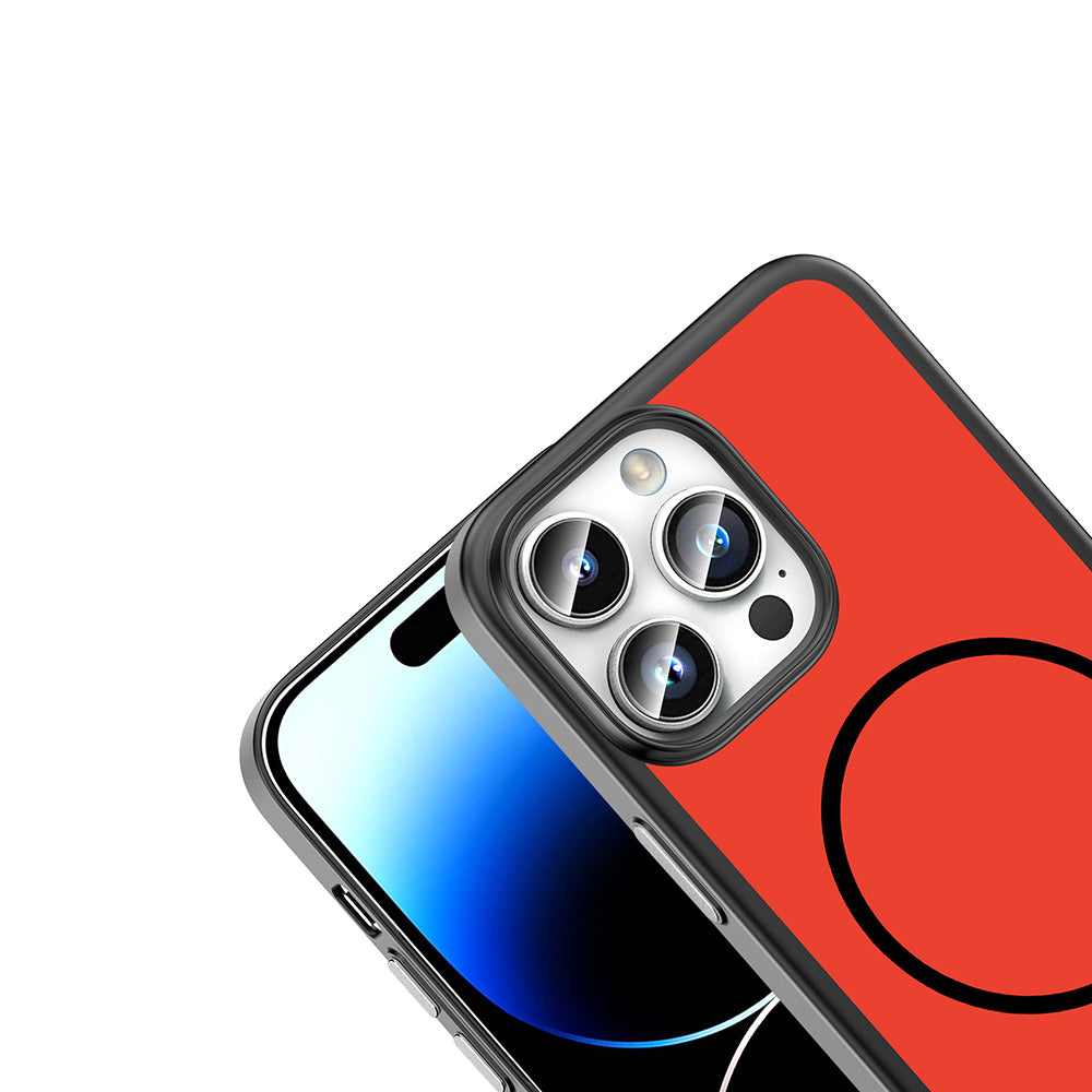 Apple iPhone 14 Pro Max Kılıf M-Safe Şarj Özellikli Zore Lora PC Kapak Kırmızı-Gri