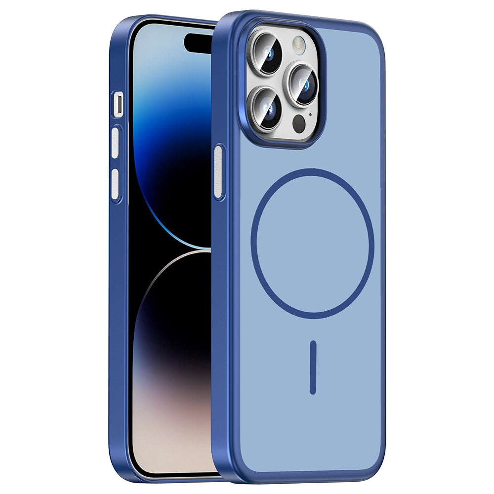 Apple iPhone 14 Pro Max Kılıf M-Safe Şarj Özellikli Zore Lora PC Kapak Lacivert