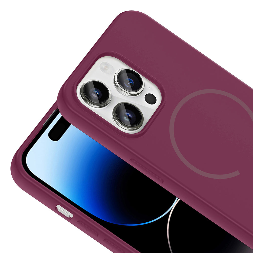 Apple iPhone 14 Pro Max Kılıf M-safe Şarj Özellikli Zore Meta Kapak Mürdüm