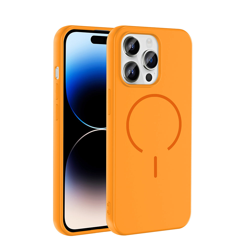 Apple iPhone 14 Pro Max Kılıf M-safe Şarj Özellikli Zore Meta Kapak Turuncu