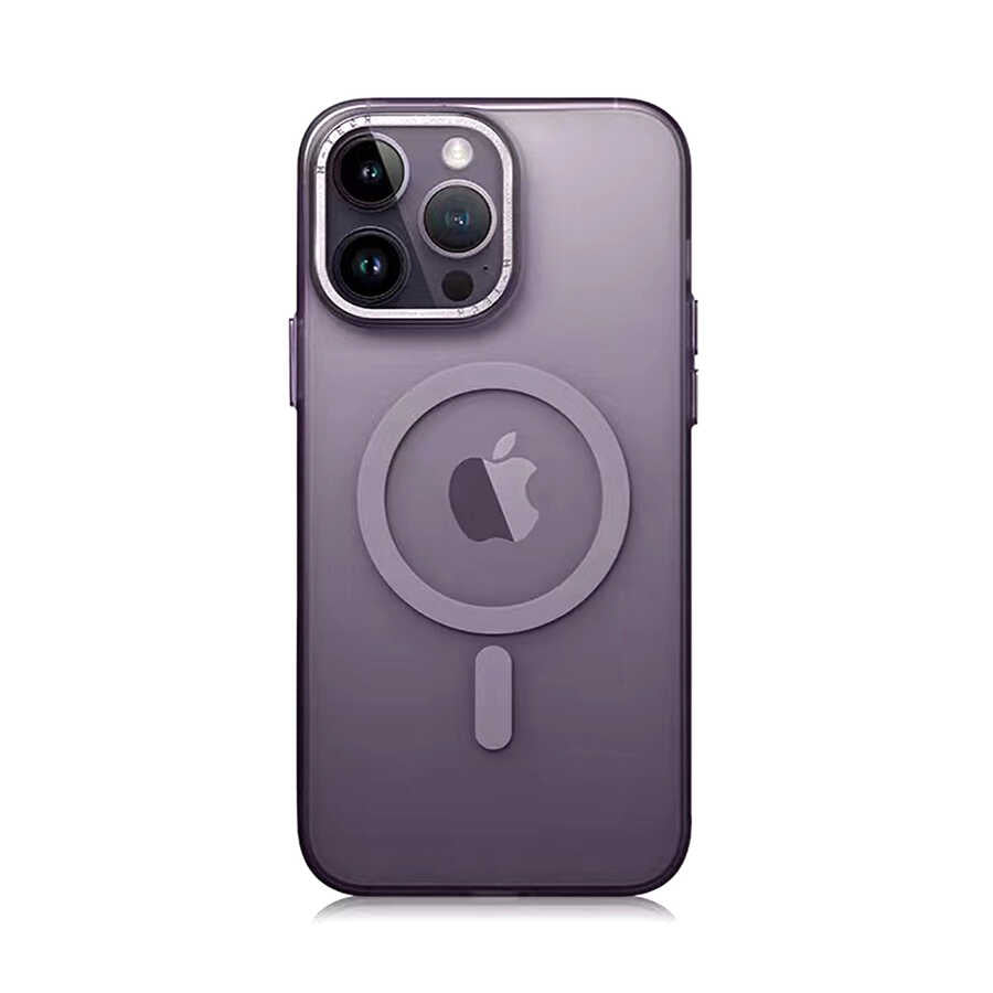 Apple iPhone 14 Pro Max Kılıf M-safe Şarj Özellikli Buzlu Sert PC Zore Tuval Kapak Derin Mor