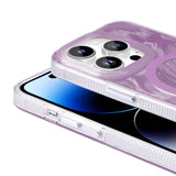 Apple iPhone 14 Pro Max Kılıf M-safe Şarj Özellikli Fırça Boya Desenli Zore Palet Kapak Mor