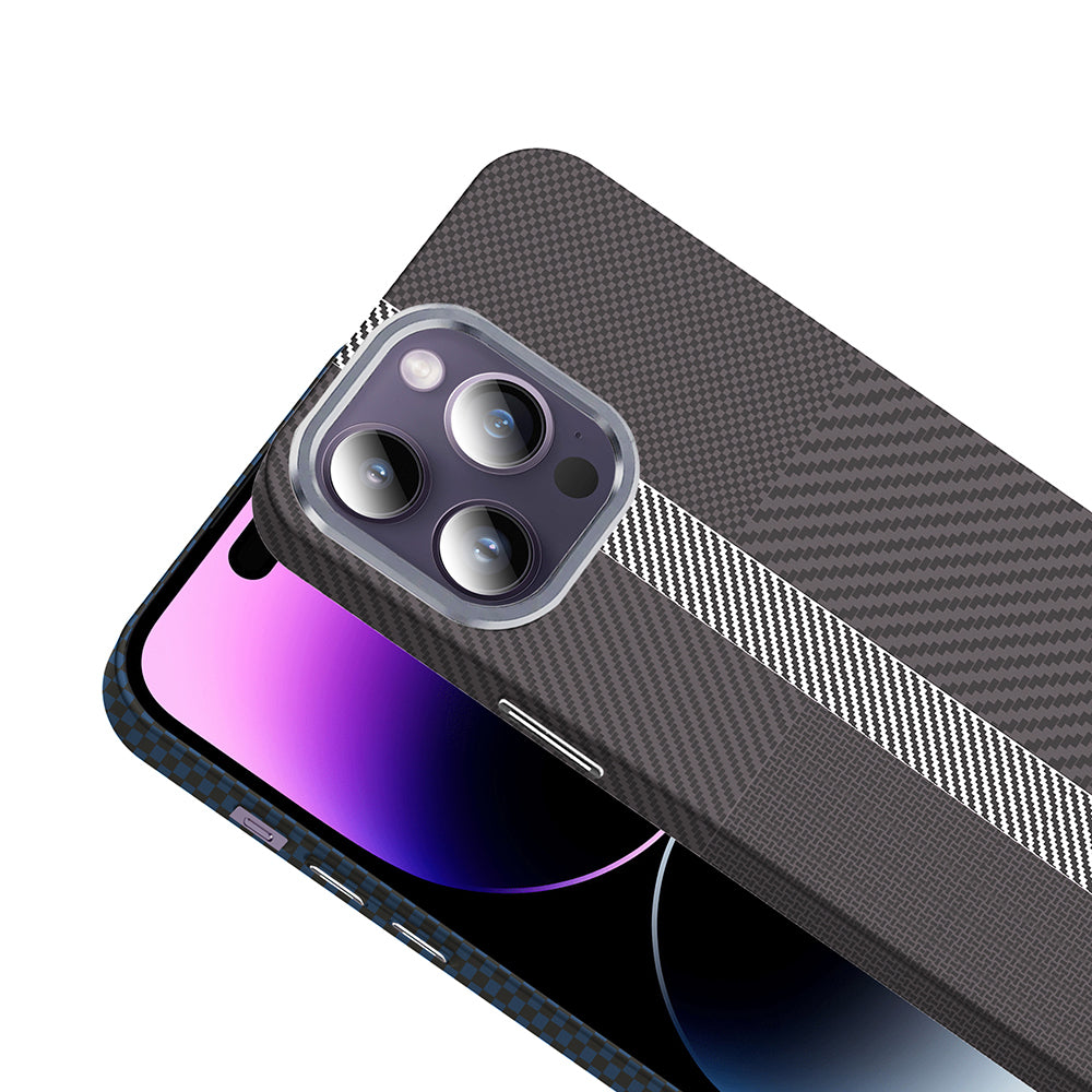Apple iPhone 14 Pro Max Kılıf M-safe Şarj Özellikli Karbon Fiber Görünümlü Zore Gros Kapak Siyah-Lacivert
