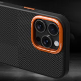 Apple iPhone 14 Pro Max Kılıf M-safe Şarj Özellikli Karbon Fiber Görünümlü Zore Kamp Kapak Turuncu