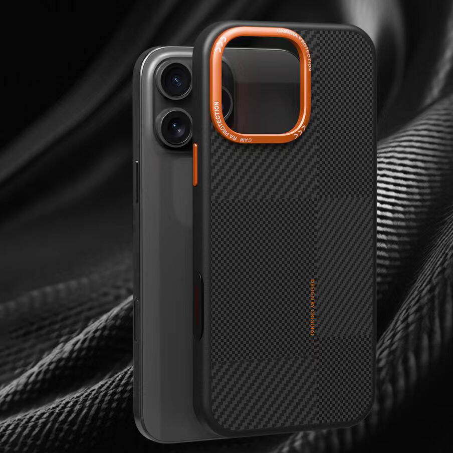 Apple iPhone 14 Pro Max Kılıf M-safe Şarj Özellikli Karbon Fiber Görünümlü Zore Kamp Kapak Turuncu