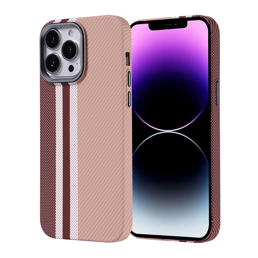 Apple iPhone 14 Pro Max Kılıf M-safe Şarj Özellikli Karbon Fiber Görünümlü Zore Nekst Kapak Gold