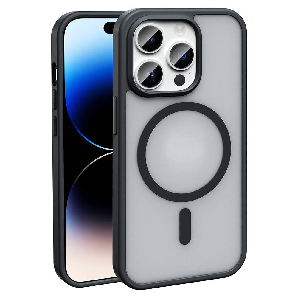 Apple iPhone 14 Pro Max Kılıf M-safe Şarj Özellikli Mat Arka Yüzey Zore Sio Kapak Koyu Mor