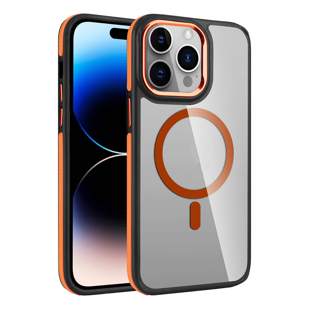 Apple iPhone 14 Pro Max Kılıf M-safe Şarj Özellikli Mat Görünümlü Zore Solo Kapak Turuncu