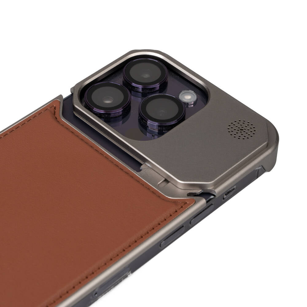 Apple iPhone 14 Pro Max Kılıf M-safe Şarj Özellikli Mekanizmalı Koku Hazneli Zore Mostar Kapak Kahverengi