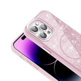 Apple iPhone 14 Pro Max Kılıf M-safe Şarj Özellikli Parlayan Simli Zore Okso Kapak Siyah