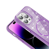 Apple iPhone 14 Pro Max Kılıf M-safe Şarj Özellikli Parlayan Simli Zore Okso Kapak Siyah