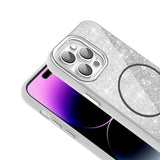 Apple iPhone 14 Pro Max Kılıf M-safe Şarj Özellikli Parlayan Simli Zore Okso Kapak Beyaz