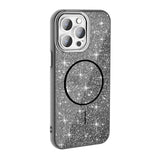 Apple iPhone 14 Pro Max Kılıf M-safe Şarj Özellikli Parlayan Simli Zore Okso Kapak Derin Mor