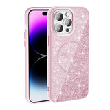 Apple iPhone 14 Pro Max Kılıf M-safe Şarj Özellikli Parlayan Simli Zore Okso Kapak Pembe
