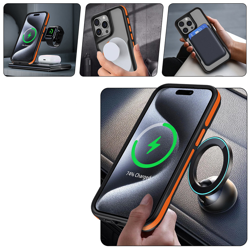 Apple iPhone 14 Pro Max Kılıf M-safe Şarj Özellikli Renkli Kenar Airbag Şeritli Zore Lamer Kapak Siyah