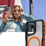 Apple iPhone 14 Pro Max Kılıf M-safe Şarj Özellikli Renkli Kenar Airbag Şeritli Zore Lamer Kapak Turuncu