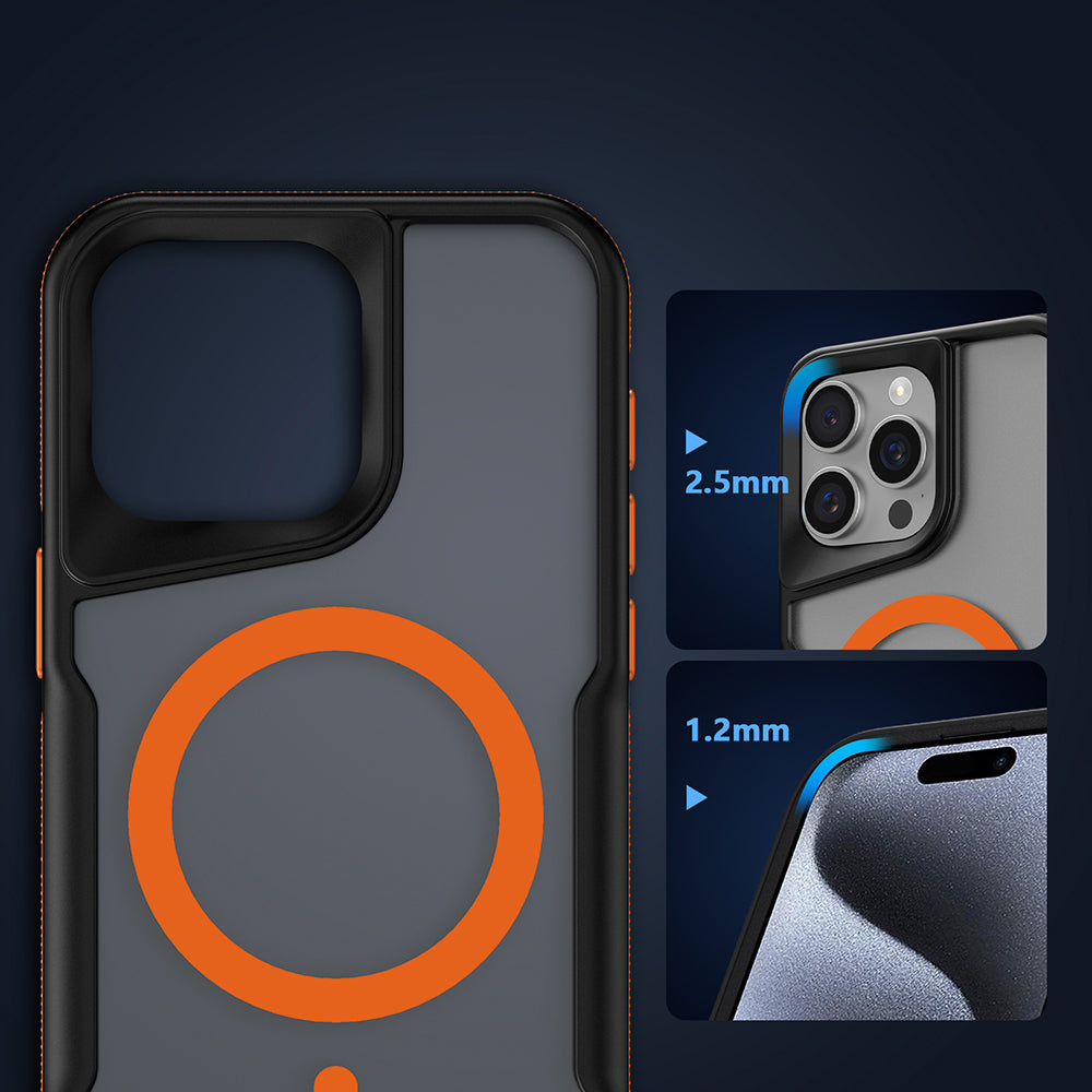 Apple iPhone 14 Pro Max Kılıf M-safe Şarj Özellikli Renkli Kenar Airbag Şeritli Zore Lamer Kapak Turuncu