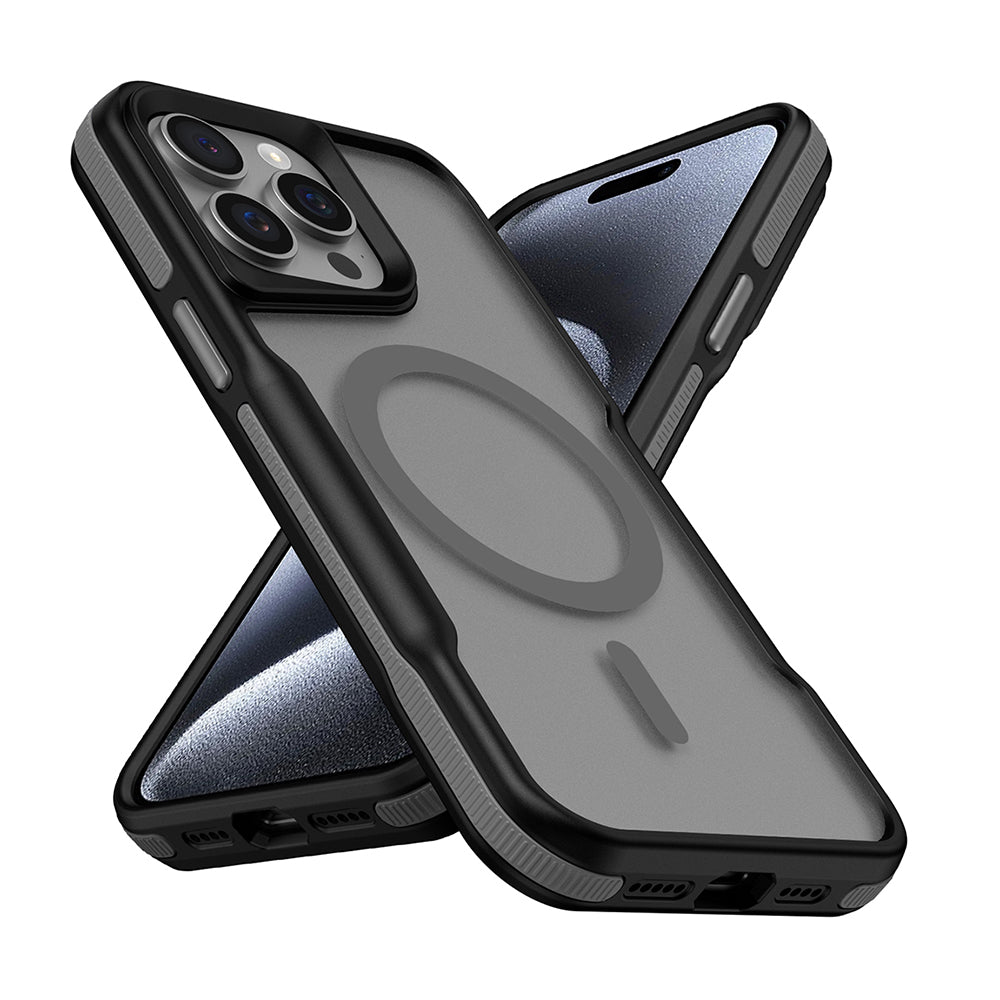 Apple iPhone 14 Pro Max Kılıf M-safe Şarj Özellikli Renkli Kenar Airbag Şeritli Zore Lamer Kapak Gri