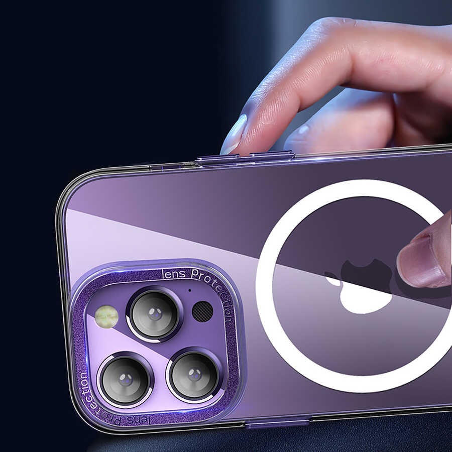 Apple iPhone 14 Pro Max Kılıf M-safe Şarj Özellikli Sert PC Zore Fuya Kapak Derin Mor