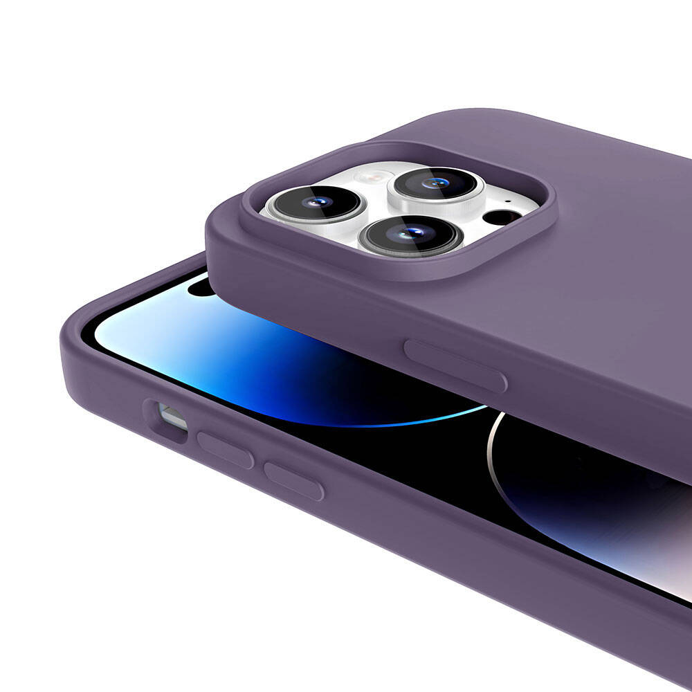 Apple iPhone 14 Pro Max Kılıf M-safe Şarj Özellikli Sıvı Teknolojili Silinebilir Sert Zore Kivi Kapak Koyu Gri