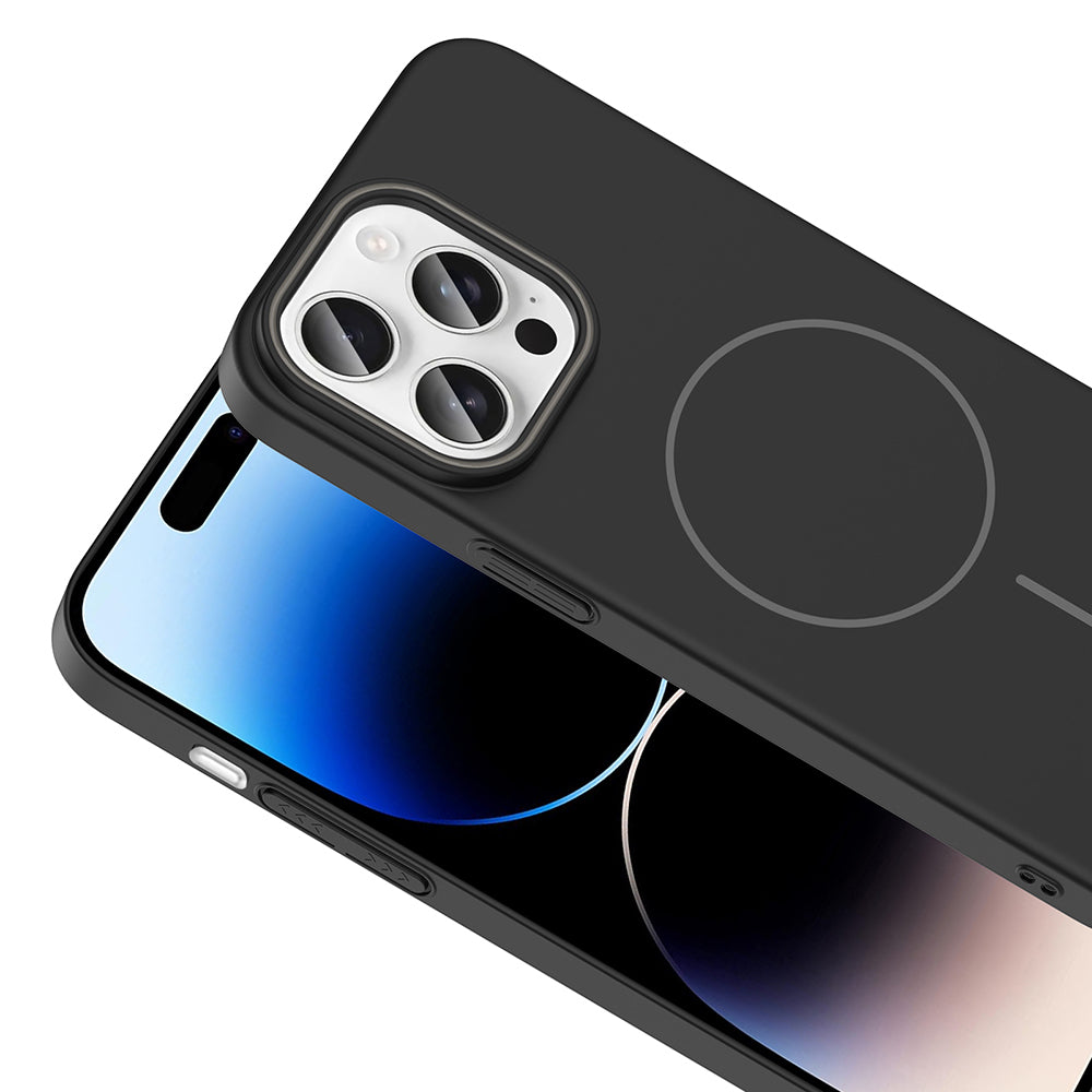 Apple iPhone 14 Pro Max Kılıf M-safe Şarj Özellikli Zore Ruby Sert Kapak Siyah