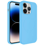 Apple iPhone 14 Pro Max Kılıf M-safe Wireless Şarj Özellikli Pastel Renk Silikon Zore Plas Kapak Mavi Açık