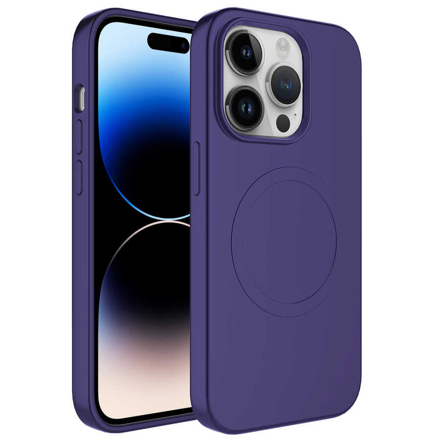 Apple iPhone 14 Pro Max Kılıf M-safe Wireless Şarj Özellikli Pastel Renk Silikon Zore Plas Kapak Mavi Açık