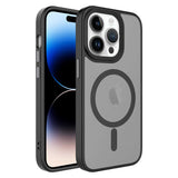 Apple iPhone 14 Pro Max Kılıf Mat Arka Yüzey Wireless Şarj Özellikli Zore Flet M-safe Kapak Siyah