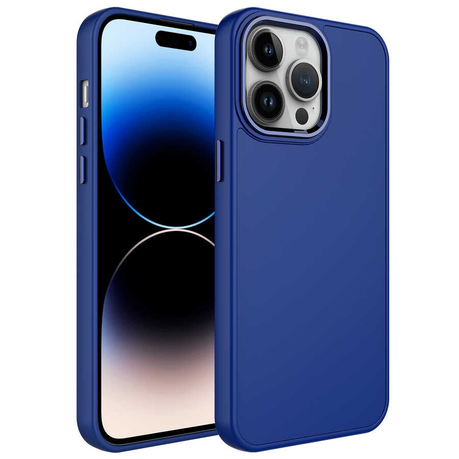 Apple iPhone 14 Pro Max Kılıf Metal Çerçeve ve Buton Tasarımlı Silikon Zore Luna Kapak Siyah