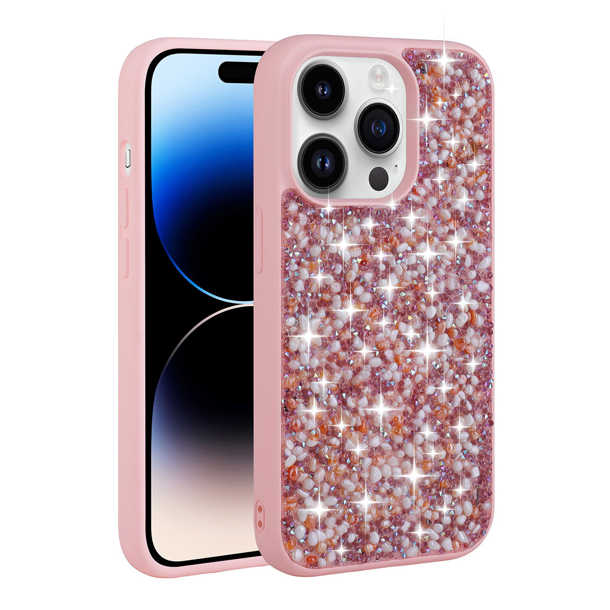 Apple iPhone 14 Pro Max Kılıf Parlak Taşlı Tasarım Zore Linea Kapak Pembe