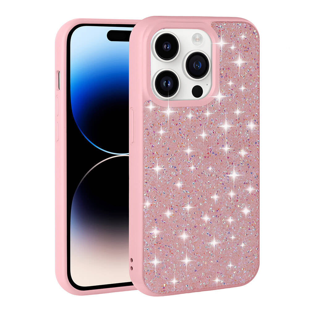 Apple iPhone 14 Pro Max Kılıf Parlak Taşlı Tasarım Zore Pırlanta Kapak Pembe