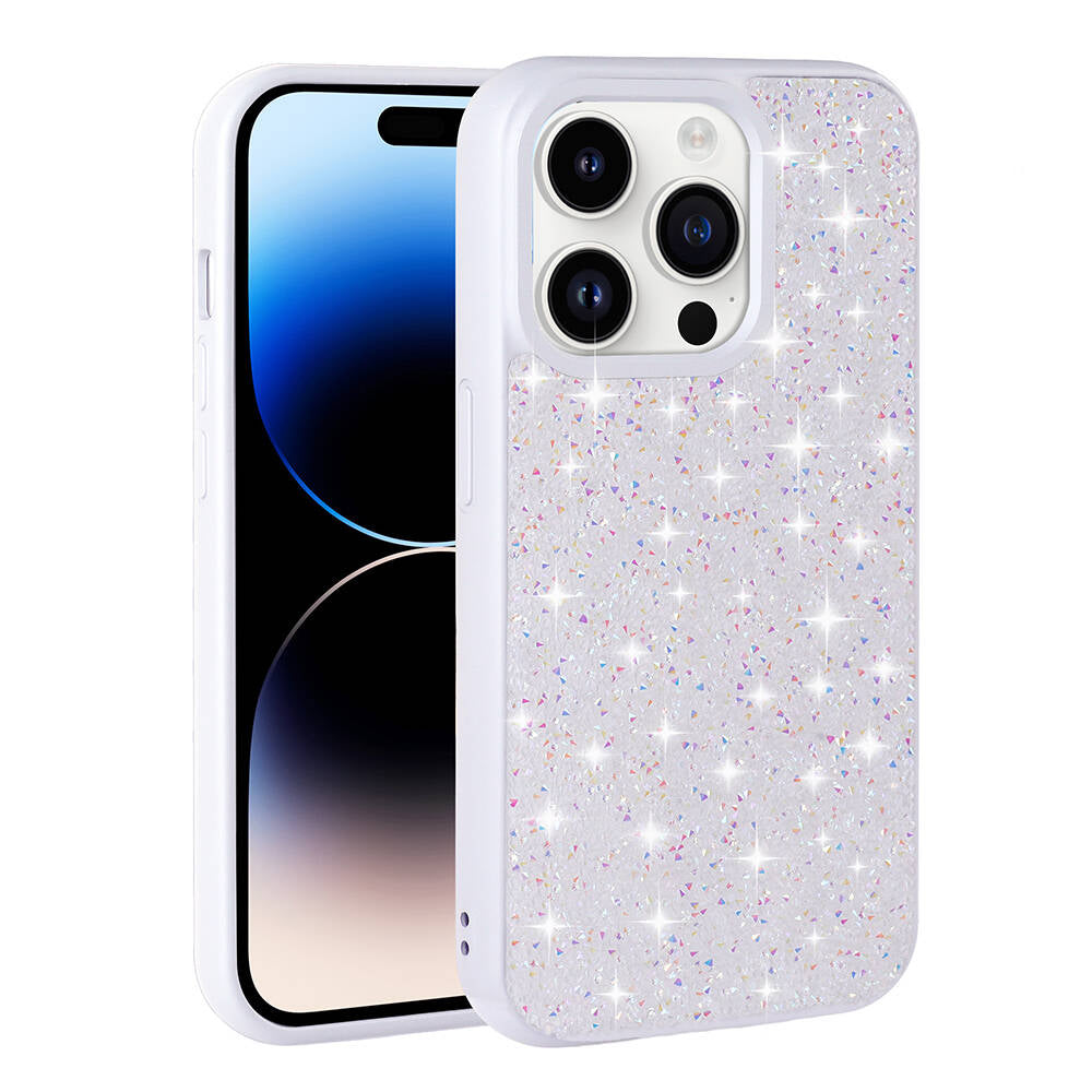 Apple iPhone 14 Pro Max Kılıf Parlak Taşlı Tasarım Zore Pırlanta Kapak Beyaz