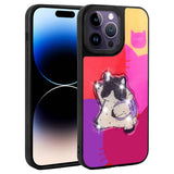 Apple iPhone 14 Pro Max Kılıf Parlayan Kabartmalı İkonik Figürlü Zore Amas Silikon Kapak Mor