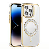 Apple iPhone 14 Pro Max Kılıf Pırlanta Taş Tasarımlı M-safe Şarj Özellikli Zore Karetta Silikon Kapak Gümüş
