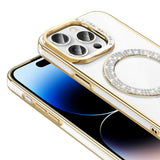 Apple iPhone 14 Pro Max Kılıf Pırlanta Taş Tasarımlı M-safe Şarj Özellikli Zore Karetta Silikon Kapak Rose Gold