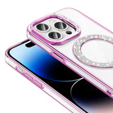 Apple iPhone 14 Pro Max Kılıf Pırlanta Taş Tasarımlı M-safe Şarj Özellikli Zore Karetta Silikon Kapak Gümüş
