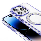Apple iPhone 14 Pro Max Kılıf Pırlanta Taş Tasarımlı M-safe Şarj Özellikli Zore Karetta Silikon Kapak Gümüş