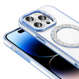 Apple iPhone 14 Pro Max Kılıf Pırlanta Taş Tasarımlı M-safe Şarj Özellikli Zore Karetta Silikon Kapak Mavi