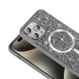 Apple iPhone 14 Pro Max Kılıf Pırlanta Tasarımlı M-safe Şarj Özellikli Zore Mozaik Silikon Kapak Desert Titanyum