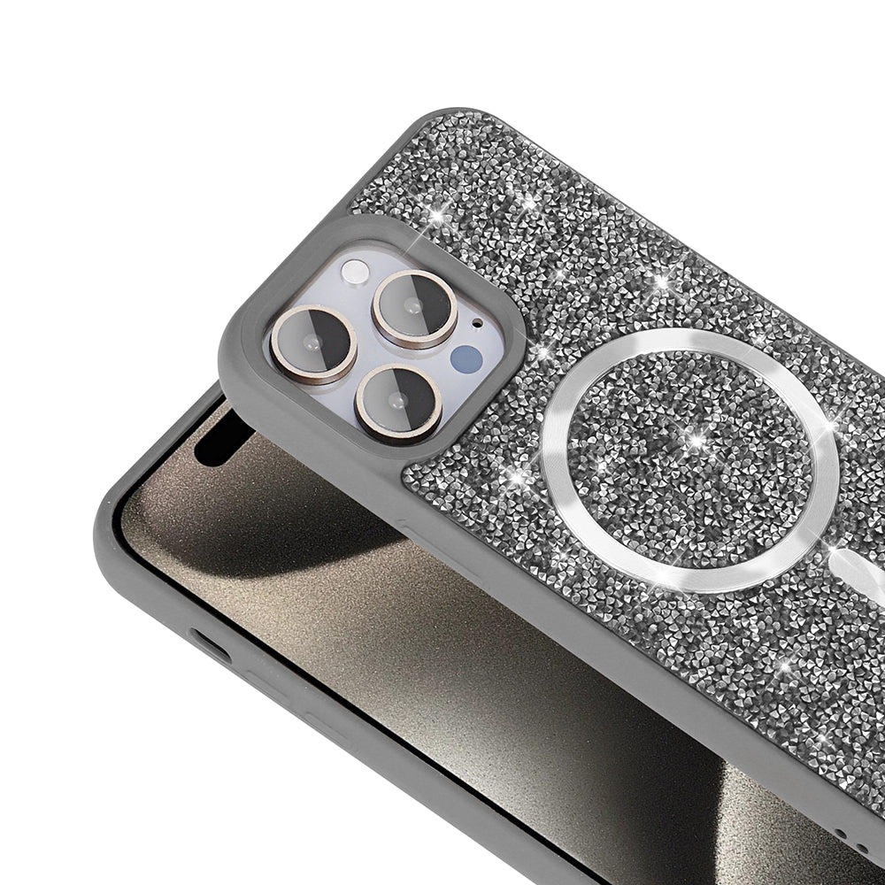 Apple iPhone 14 Pro Max Kılıf Pırlanta Tasarımlı M-safe Şarj Özellikli Zore Mozaik Silikon Kapak Desert Titanyum