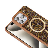 Apple iPhone 14 Pro Max Kılıf Pırlanta Tasarımlı M-safe Şarj Özellikli Zore Mozaik Silikon Kapak Desert Titanyum