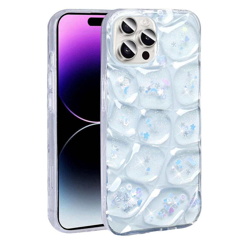 Apple iPhone 14 Pro Max Kılıf Simli 3D Desenli Zore Hacar Kapak Pembe-Mor