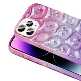 Apple iPhone 14 Pro Max Kılıf Simli 3D Desenli Zore Hacar Kapak Pembe-Mavi