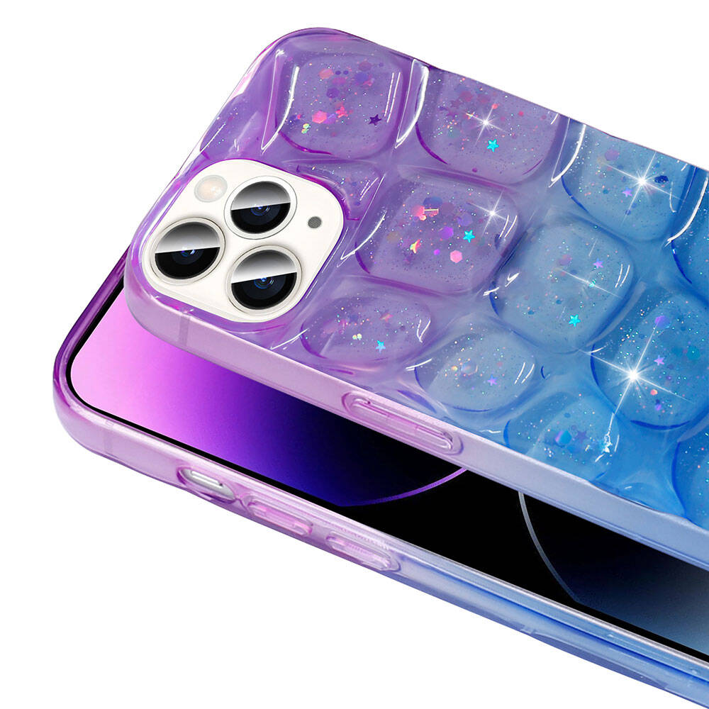 Apple iPhone 14 Pro Max Kılıf Simli 3D Desenli Zore Hacar Kapak Pembe-Mor