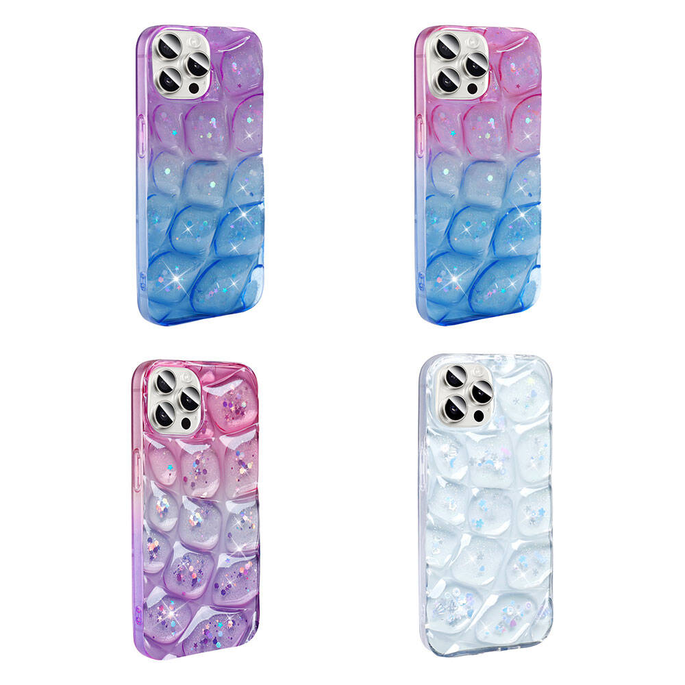 Apple iPhone 14 Pro Max Kılıf Simli 3D Desenli Zore Hacar Kapak Pembe-Mor