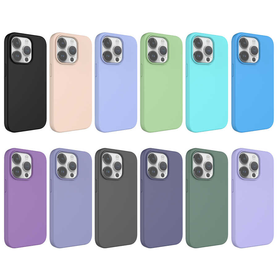 Apple iPhone 14 Pro Max Kılıf Sıvı Teknolojili Silinebilir Sert Zore Kivi Kapak Lavendery Gray