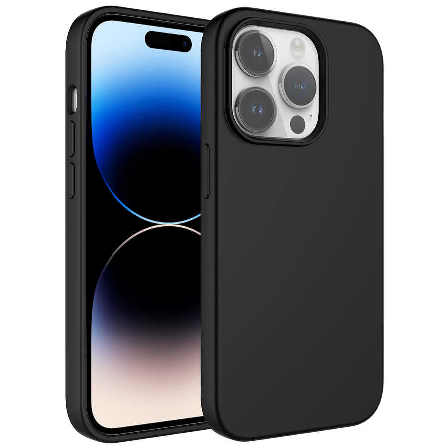 Apple iPhone 14 Pro Max Kılıf Sıvı Teknolojili Silinebilir Sert Zore Kivi Kapak Siyah