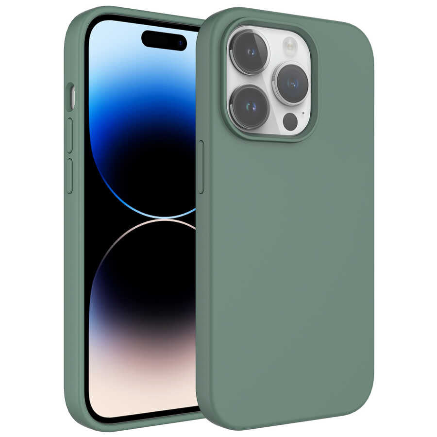 Apple iPhone 14 Pro Max Kılıf Sıvı Teknolojili Silinebilir Sert Zore Kivi Kapak Koyu Yeşil