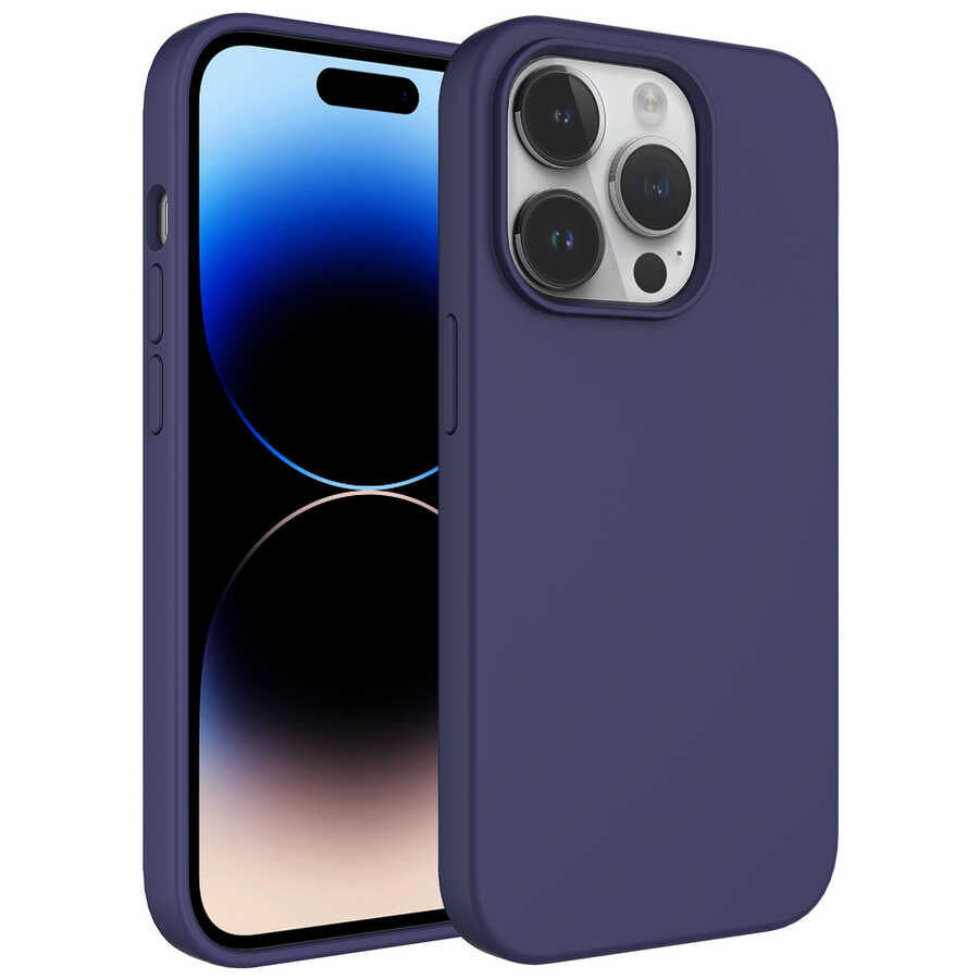 Apple iPhone 14 Pro Max Kılıf Sıvı Teknolojili Silinebilir Sert Zore Kivi Kapak Lacivert